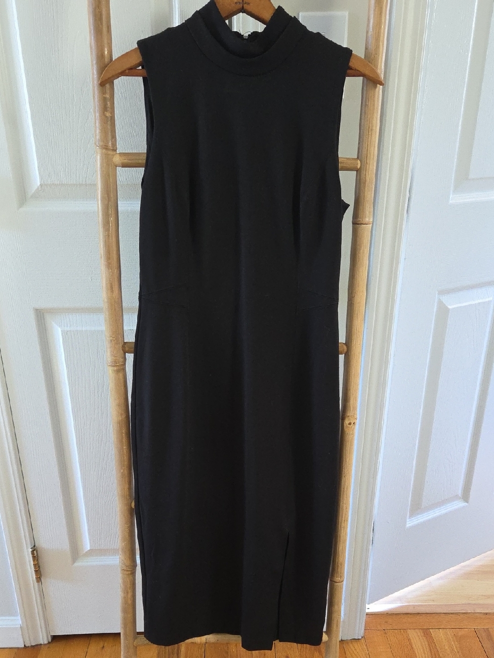 White House Black Market Bodycon Sleeveless Black Mock Neck Midi Dress Size 4